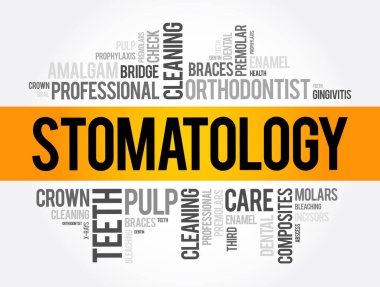 Stomatoloji kelimesi bulut kolajı, sağlık konsepti geçmişi