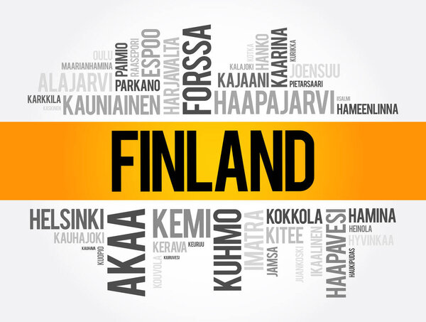 List of cities and towns in Finland, word cloud collage, business and travel concept background