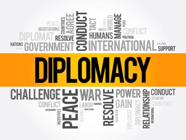 Diplomasi - uluslararası ilişkileri yönetme becerisi, genel olarak bir ülkenin yurtdışındaki temsilcileri tarafından, kelime bulutu konsepti geçmişi