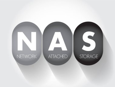 NAS Network-Attached Storage - file-level computer data storage server connected to a computer network, acronym text concept background