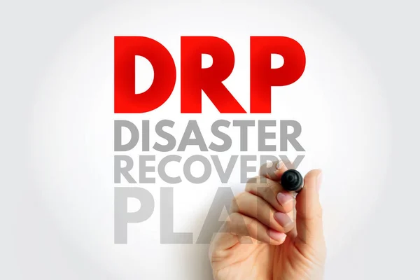 DRP Disaster Recovery Plan - document created by an organization that contains detailed instructions on how to respond to unplanned incidents, acronym text concept background