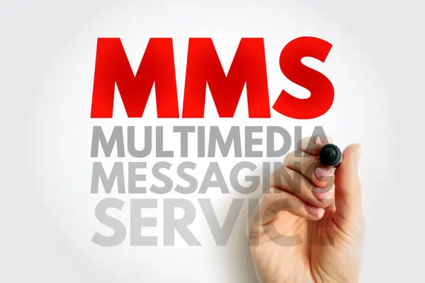 Mmsマルチメディアメッセージングサービス 携帯電話ネットワーク 頭字語のテキストコンセプトの背景を介して携帯電話からマルチメディアコンテンツを含むメッセージを送信するための標準的な方法 — ストック写真