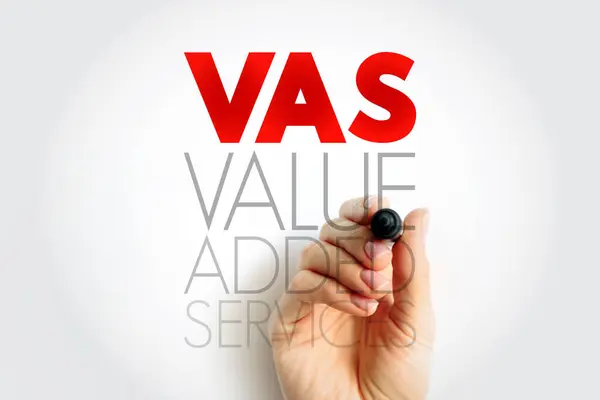 Vas增值服务 Vas Value Added Services 电信行业常用的非核心服务术语 超越了标准语音呼叫 缩略语文本概念背景 — 图库照片