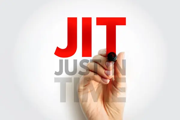 JIT Just in time - inventory management method in which goods are received from suppliers only as they are needed, acronym text concept background