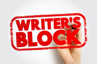 Writer's block - condition in which an author is unable to produce new work or experiences a creative slowdown, text concept stamp