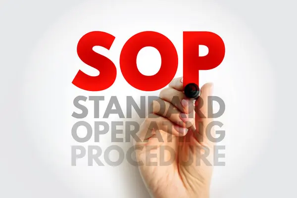 SOP Standard Operating Procedure - set of step-by-step instructions compiled by an organization to help workers carry out routine operations, acronym text concept background