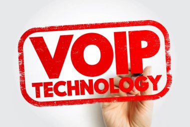 Voip Technology - make voice calls using a broadband Internet connection, text concept stamp