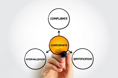 Conformity is a type of social influence involving a change in belief or behavior in order to fit in with a group, mind map concept for presentations and reports