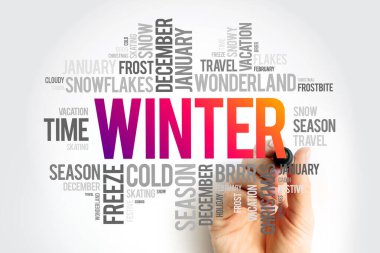 Winter word cloud collage, concept background clipart