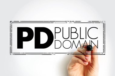 PD - Public Domain consists of all the creative work to which no exclusive intellectual property rights apply, acronym stamp concept background clipart