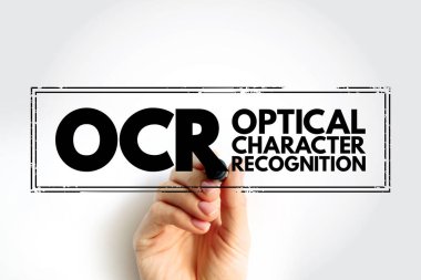 OCR - Optical Character Recognition is the process that converts an image of text into a machine-readable stamp format, acronym technology concept background clipart