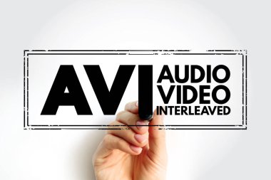 AVI - Audio Video Interleaved acronym, technology stamp concept background clipart