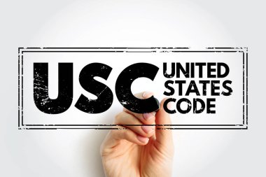 USC - United States Code is the codification by subject matter of the general and permanent laws of the United States, acronym text stamp clipart