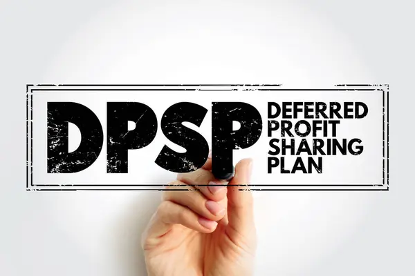 stock image DPSP Deferred Profit Sharing Plan - registered plan that allows companies to share their profits with employees, acronym text stamp