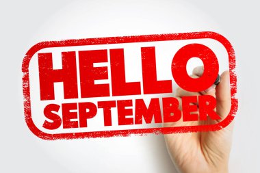 Hello September text stamp, concept background