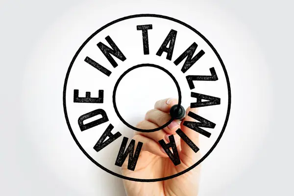 Tillverkad Tanzania Text Emblem Märke Begrepp Bakgrund — Stockfoto