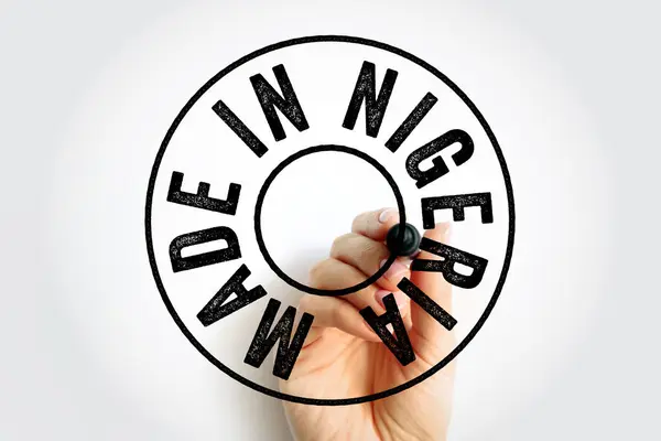 Tillverkad Nigeria Text Emblem Märke Begrepp Bakgrund — Stockfoto