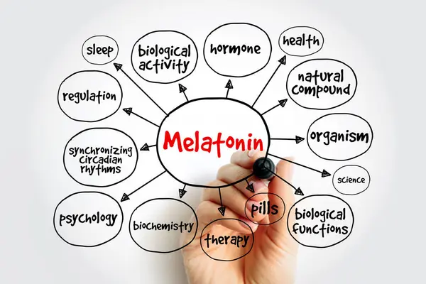 stock image Melatonin is a hormone that your brain produces in response to darkness, mind map concept background