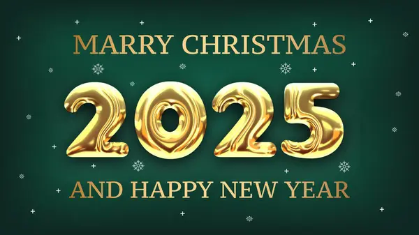 Gerçekçi 2025 altın sayı ve koyu yeşil arka planda şenlikli konfeti. Tatilin vektör çizimi. Mutlu yıllar 2025. Yeni yıl süsü. Dekor elementi. Kartpostal YENİ