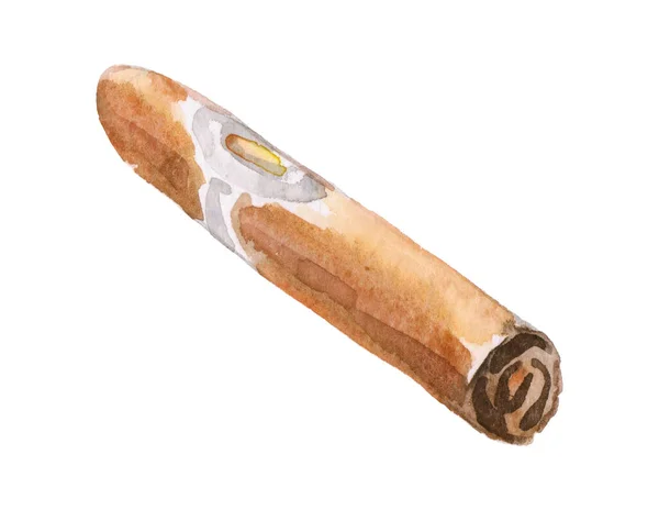 Watercolor Hand Drawn Cigar Isolated White Background — Stock Photo, Image