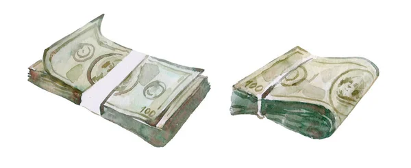 Dollar Papiergeld Aquarell Auf Weiß — Stockfoto
