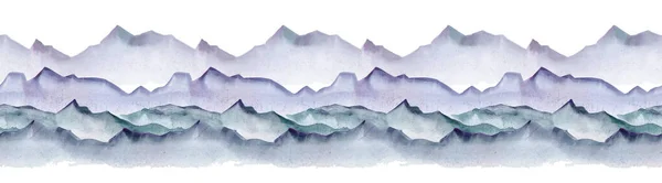 Acuarela Azul Montañas Paisaje Sin Costuras —  Fotos de Stock