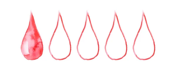 水彩画滴血图标集 月经的标志 大量的血 女性健康 — 图库照片