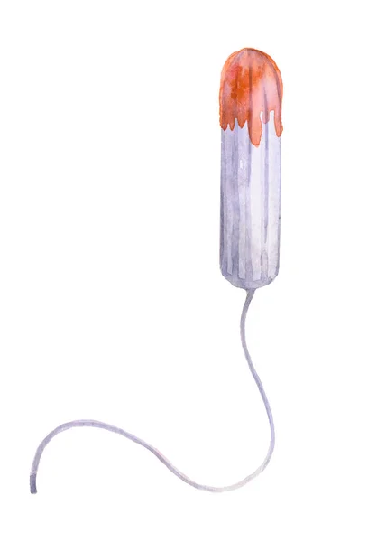 Effen Witte Tampon Met Bloed Met Koord Aquarel Geschilderd Een — Stockfoto