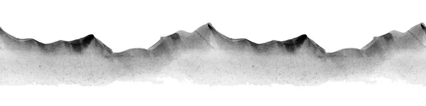 Landscape with mountains. Traditional Japanese ink painting sumi-e. Contains hieroglyphs - peace, tranquility, clarity