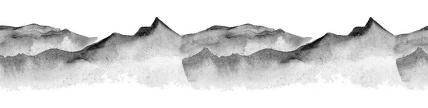 Ink and wash mountains on white background