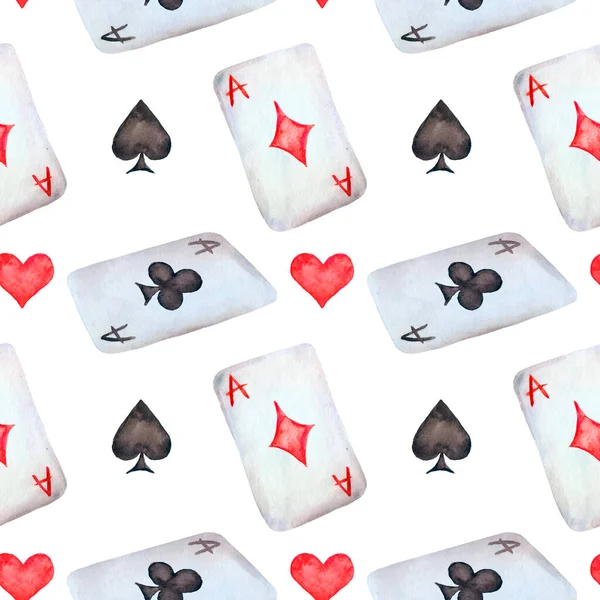 Aquarell Spielkarte Symbol Nahtloses Muster Auf Weißem Hintergrund Alice Wunderland — Stockfoto
