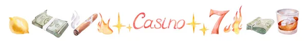 Casino Pictogrammen Witte Achtergrond Aquarelillustraties — Stockfoto