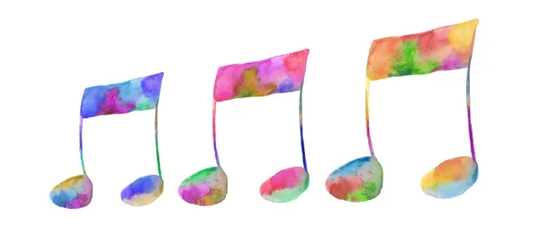 水彩画手绘插图集彩虹色彩艳丽的音乐音符 音乐杆 彩虹水花 白色孤立的背景 — 图库照片