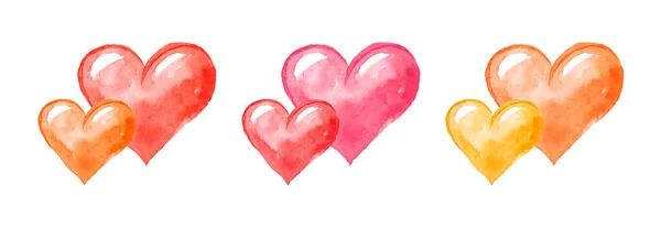 Dvě Srdce Akvarel Ilustrace Bílém Pozadí Červená — Stock fotografie