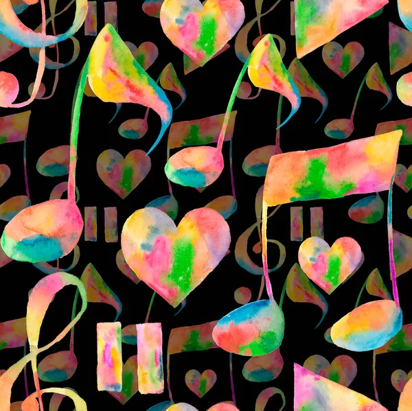 Aquarela Colorido Pontilhado Música Sem Costura Padrão Com Notas Musicais — Fotografia de Stock