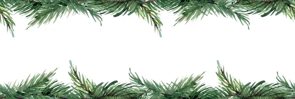 带有冷杉枝条的水彩画圣诞花环 白色背景下孤立的贺卡和邀请函说明 — 图库照片