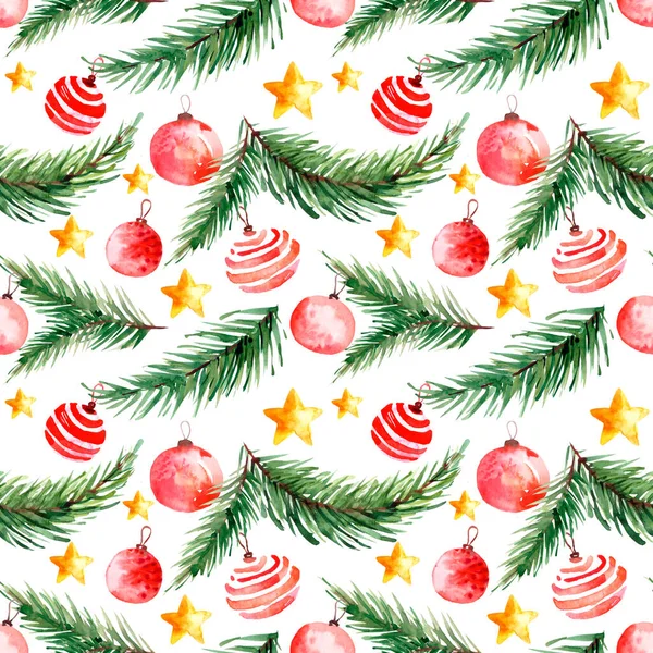 Bezešvé Vzor Vánočním Symbolem Vánoční Stromeček Hvězdy Koule Bílém Pozadí — Stock fotografie