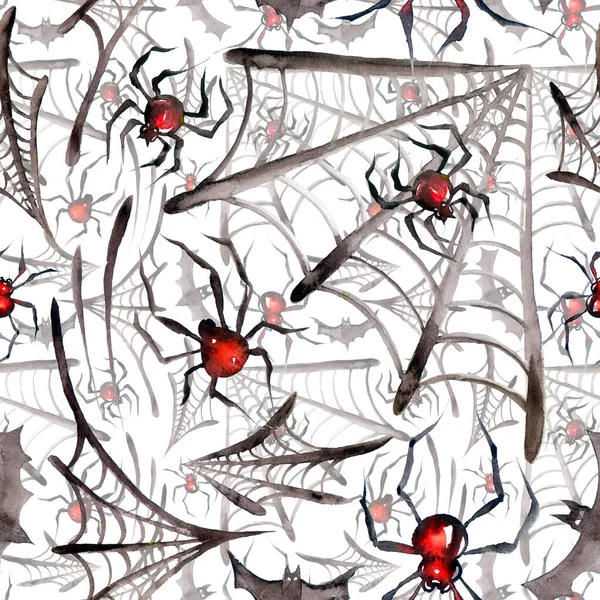 Aquarel Naadloze Patroon Met Spin Web Eng Spiderweb Halloween Illustratie — Stockfoto