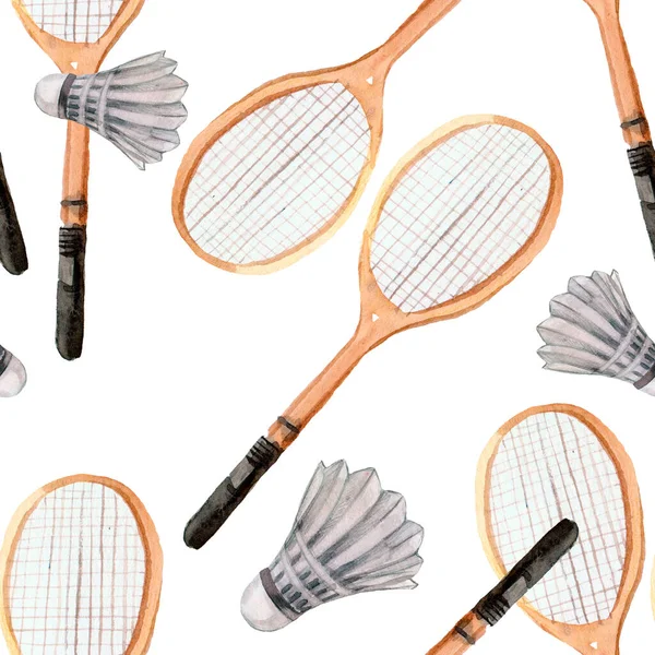 Aquarelpatroon Met Badmintonrackets — Stockfoto
