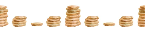 Akvarel Bezešvný Vzor Zlaté Mince Symbol Peněz Hromádky Kovových Mincí — Stock fotografie