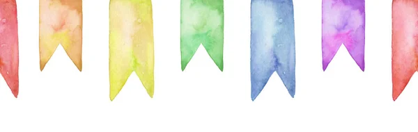 Акварельная Живопись Красочные Флаги Гирлянда Изолированы Белом Фоне Радуга Цвет — стоковое фото