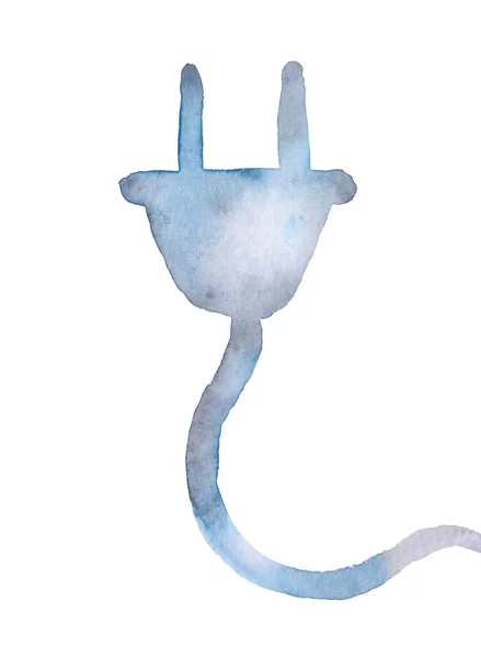 Akvarell Grungy Texturált Kék Akvarell Power Plug Ikon — Stock Fotó