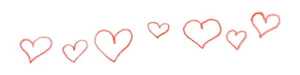 Hand Drawn Linear Red Hearts White — Stock Photo, Image