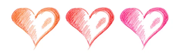 Sada Červených Rukou Nakresleným Srdcem Ručně Kreslené Hrubé Značky Srdce — Stock fotografie