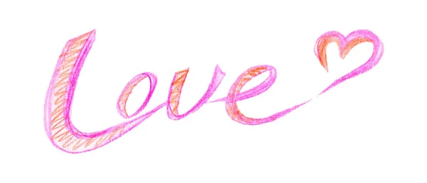 Word Love Heart Written Pink Pencil White — Stock Photo, Image
