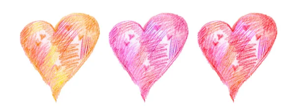Kalp Renkli Klipsli Sanat Seti Sevgililer Günü Romantik Aşk Çizimleri — Stok fotoğraf