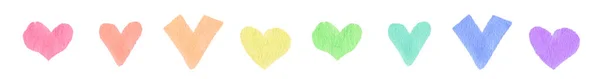Conjunto Corações Desenhados Mão Multicoloridos Isolados Fundo Branco Coleção Colorida — Fotografia de Stock