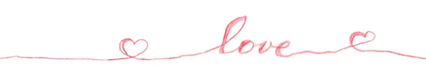 연필로 사랑이라는 단어를 분홍색 선으로 그리고 있습니다 디자인 작업에 사용되는 — 스톡 사진