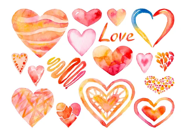 Watercolor Grunge Hearts Set Valentine Day Illustration Vintage Design Element — Stock Photo, Image