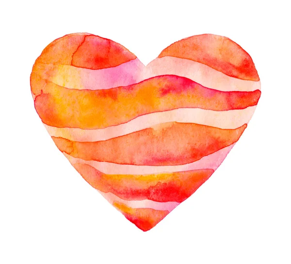 Akvarel Srdce Pozadí Červenou Růžovou Oranžové Skvrny Obrázek Barvy Akvarelu — Stock fotografie